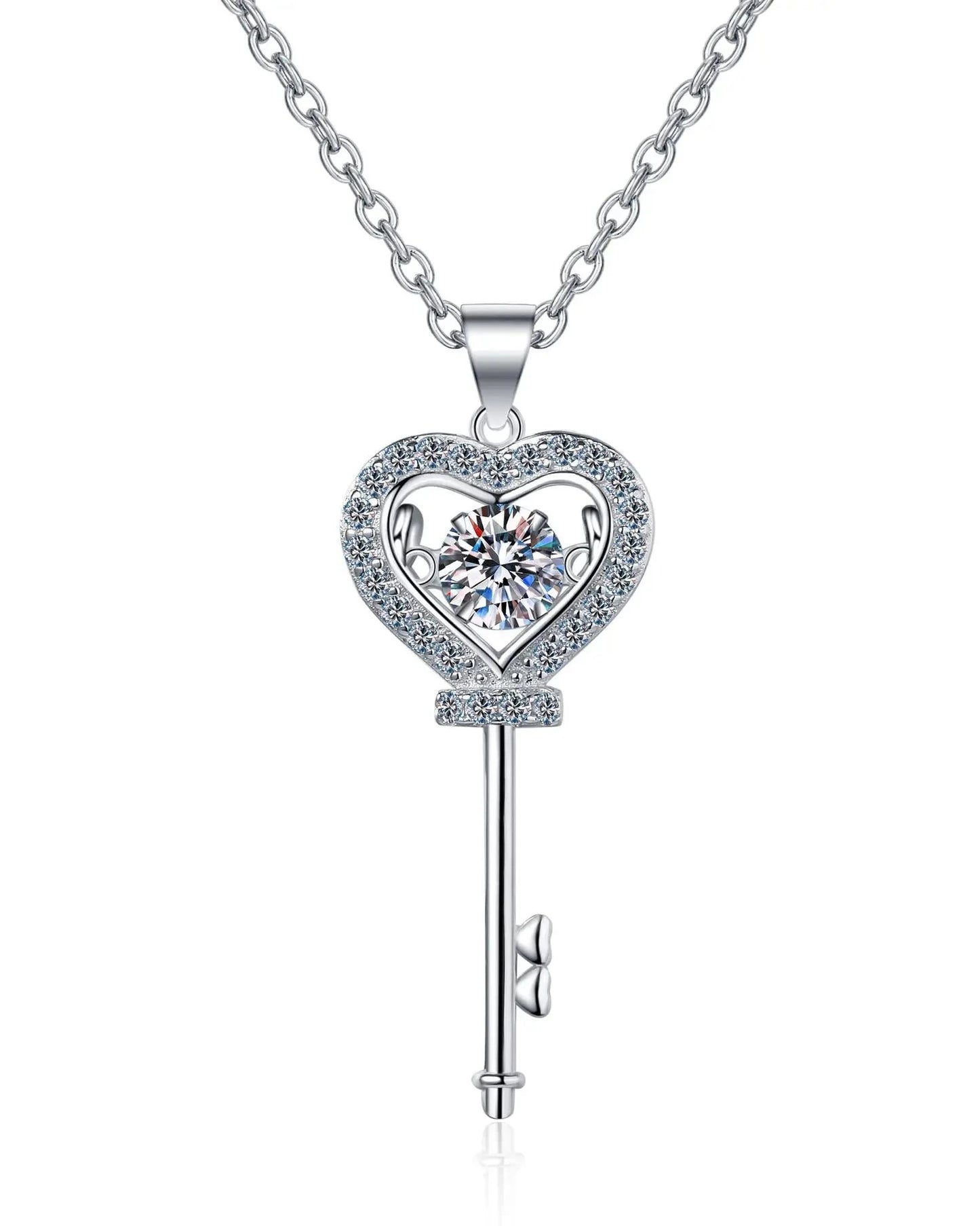 Timeless Love Moissanite Heart Key Pendant Necklace