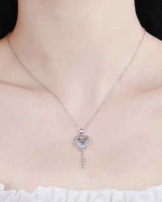 Timeless Love Moissanite Heart Key Pendant Necklace